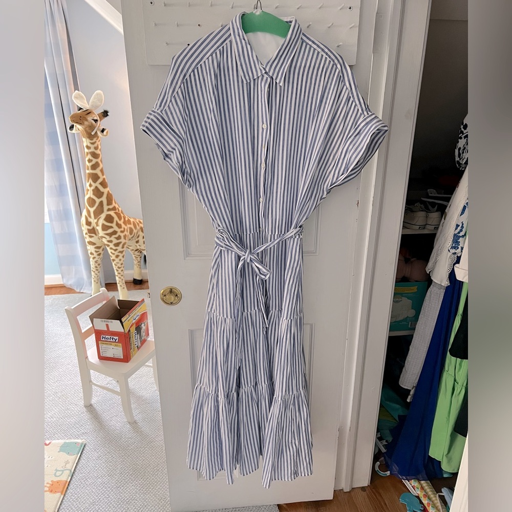 Blue and White Striped Button Down Shirt Dress - LAUREN by Ralph Lauren